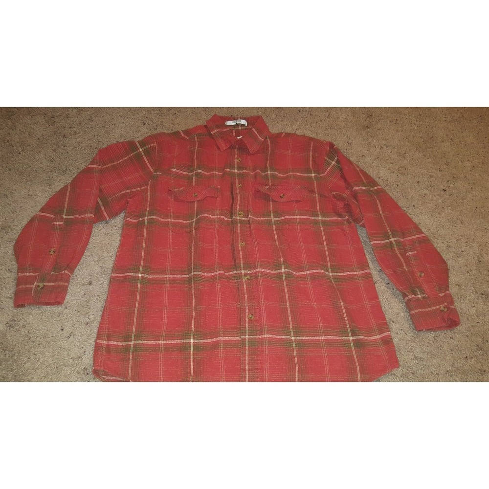 Men's Orvis Long Sleeve‎ Plaid Button Shirt Orange Green Size Large